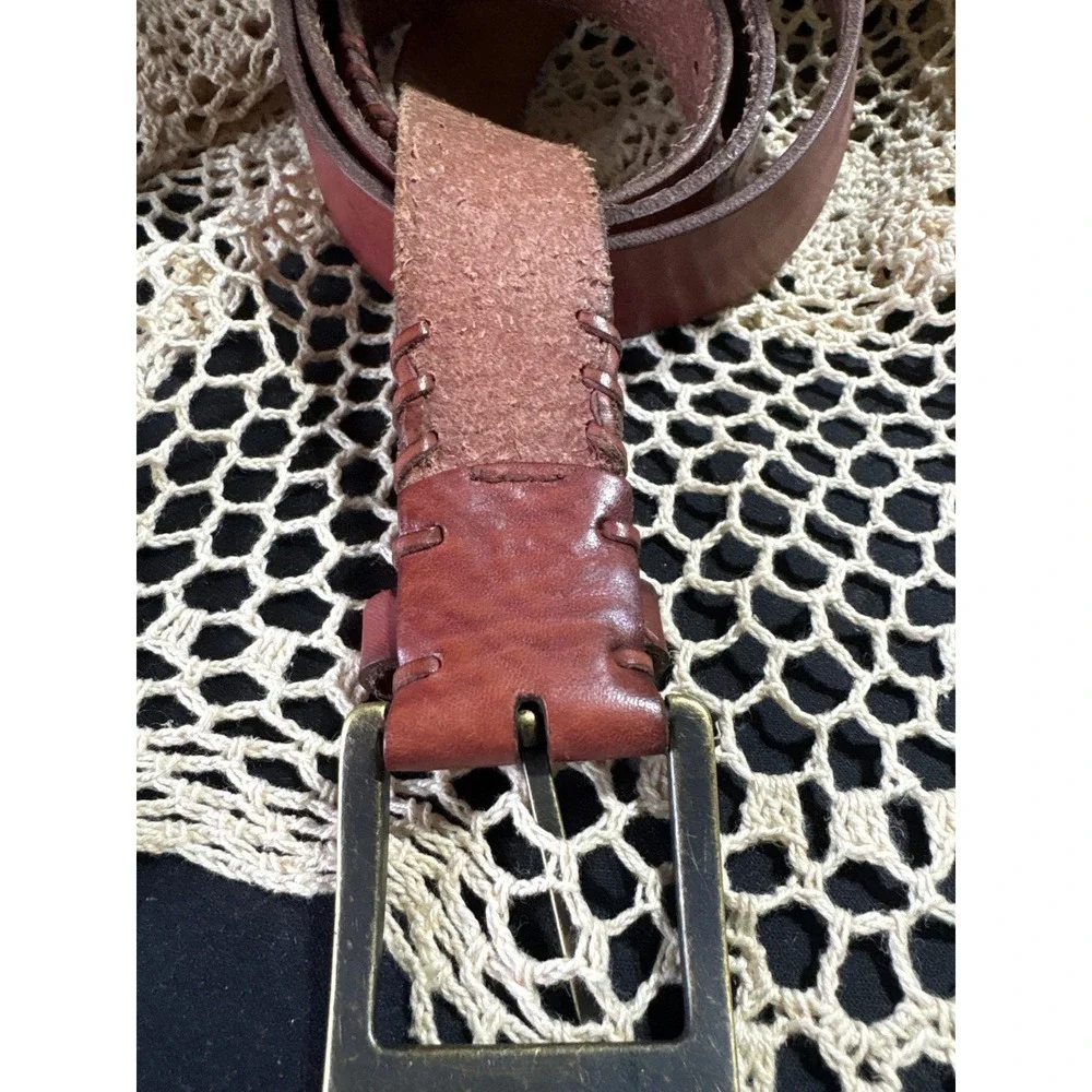 Columbia Mens Genuine Leather Whipstitch Belt Brown Tan Size 42 Rugged Outdoor